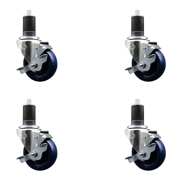 Service Caster 3.5'' Solid Poly Swivel 1-7/8'' Expanding Stem Caster Set with Brake, 4PK SCC-EX20S3514-SPUS-TLB-178-4 - main
